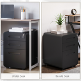 Vinsetto 3-Drawer Steel Filing Cabinet with 4 Wheels, Lockable – Under-Desk Office Storage, Black