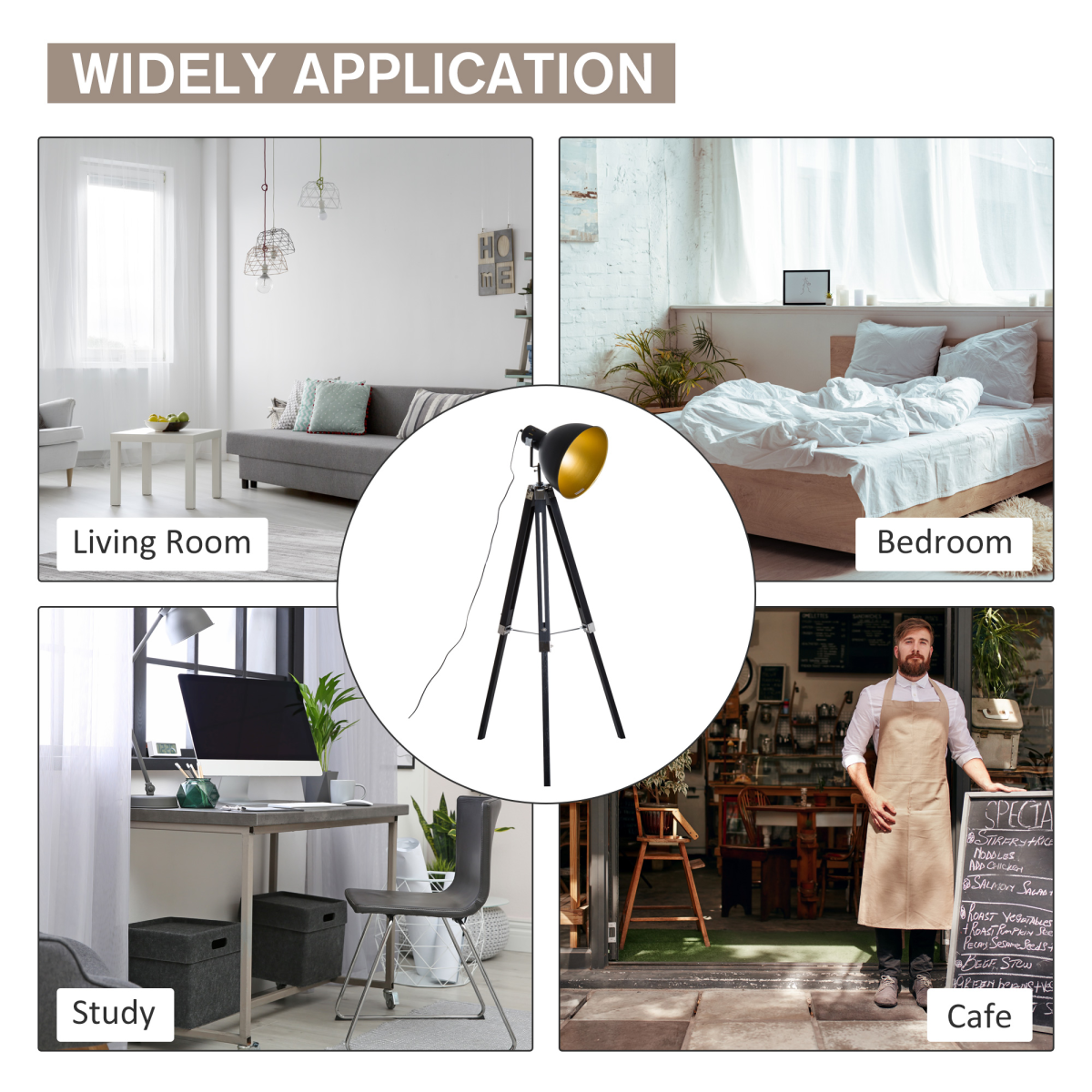 Retro Tripod Floor Lamp with Dome Shade – Black/Gold