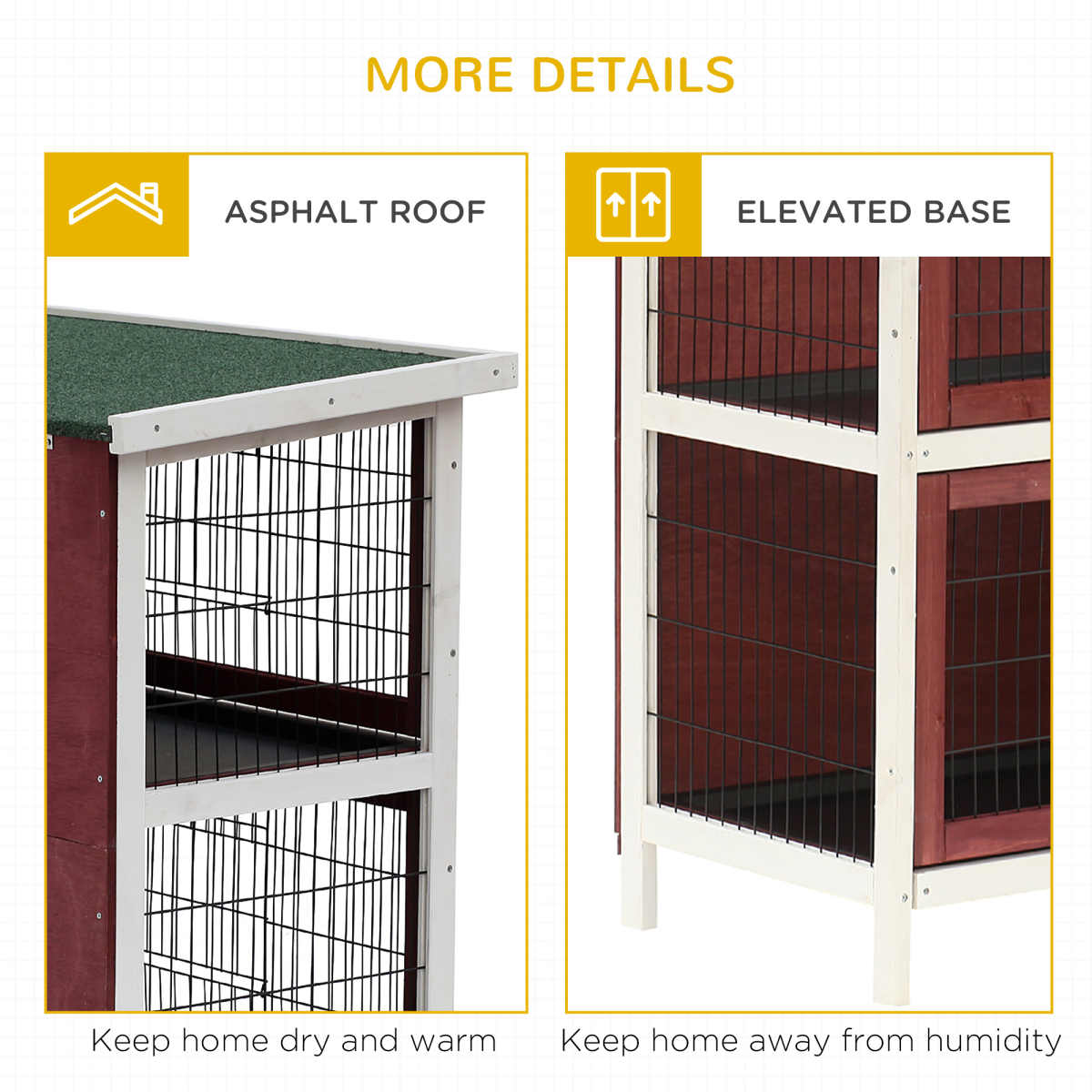 Pawhut Two-Tier Wooden Rabbit Hutch with Slide-Out Trays and Asphalt Roof – Elevated Bunny Cage for Small Pets