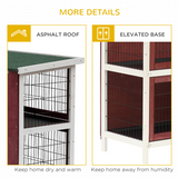 Pawhut Two-Tier Wooden Rabbit Hutch with Slide-Out Trays and Asphalt Roof – Elevated Bunny Cage for Small Pets