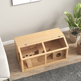 PawHut Wooden Hamster Cage for Gerbils with Suspension Bridge, Ladders, Platform & Hut – Natural Wood