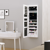 Lockable Hanging Mirrored Jewellery Cabinet with Full-Length Mirror & 6 LED Lights – White