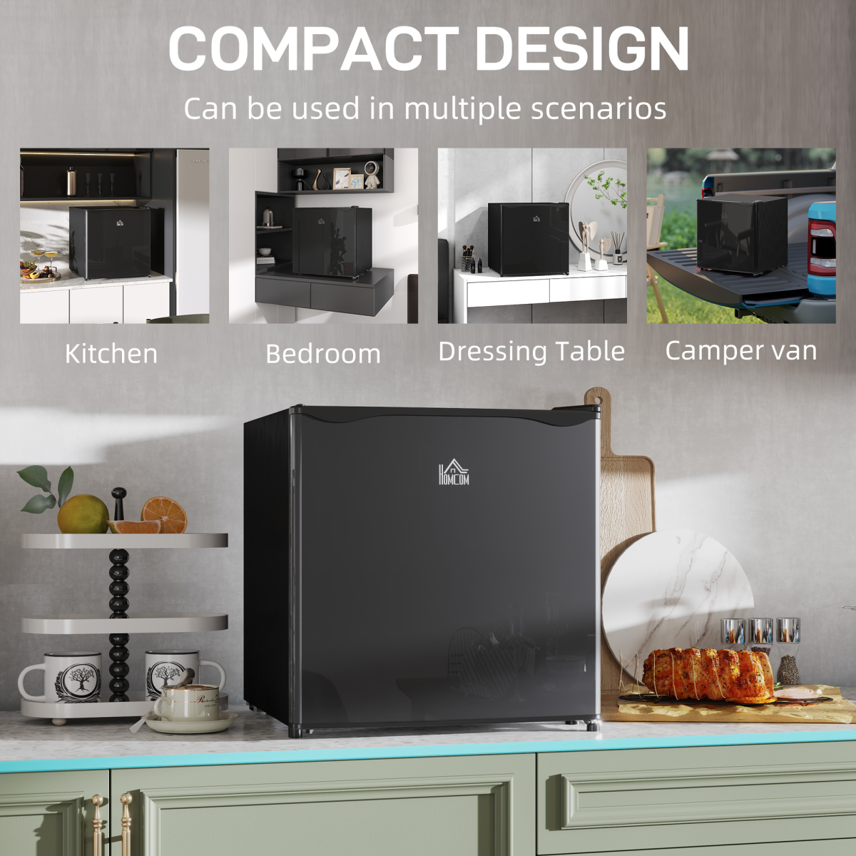 HOMCOM 46L Countertop Mini Fridge with Chiller Box – Compact Drinks Cooler for Bedrooms and Offices, Black
