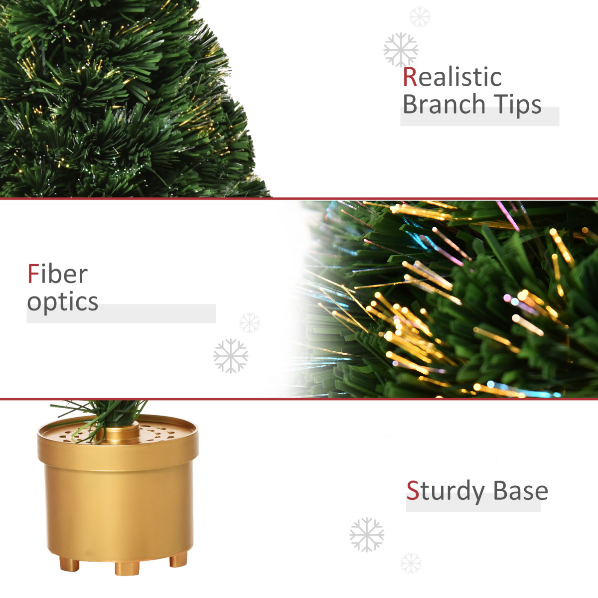 HOMCOM 2ft Pre-Lit Artificial Tabletop Christmas Tree with Fibre Optic & LED Lights – Multi-Colour, Green