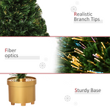 HOMCOM 2ft Pre-Lit Artificial Tabletop Christmas Tree with Fibre Optic & LED Lights – Multi-Colour, Green