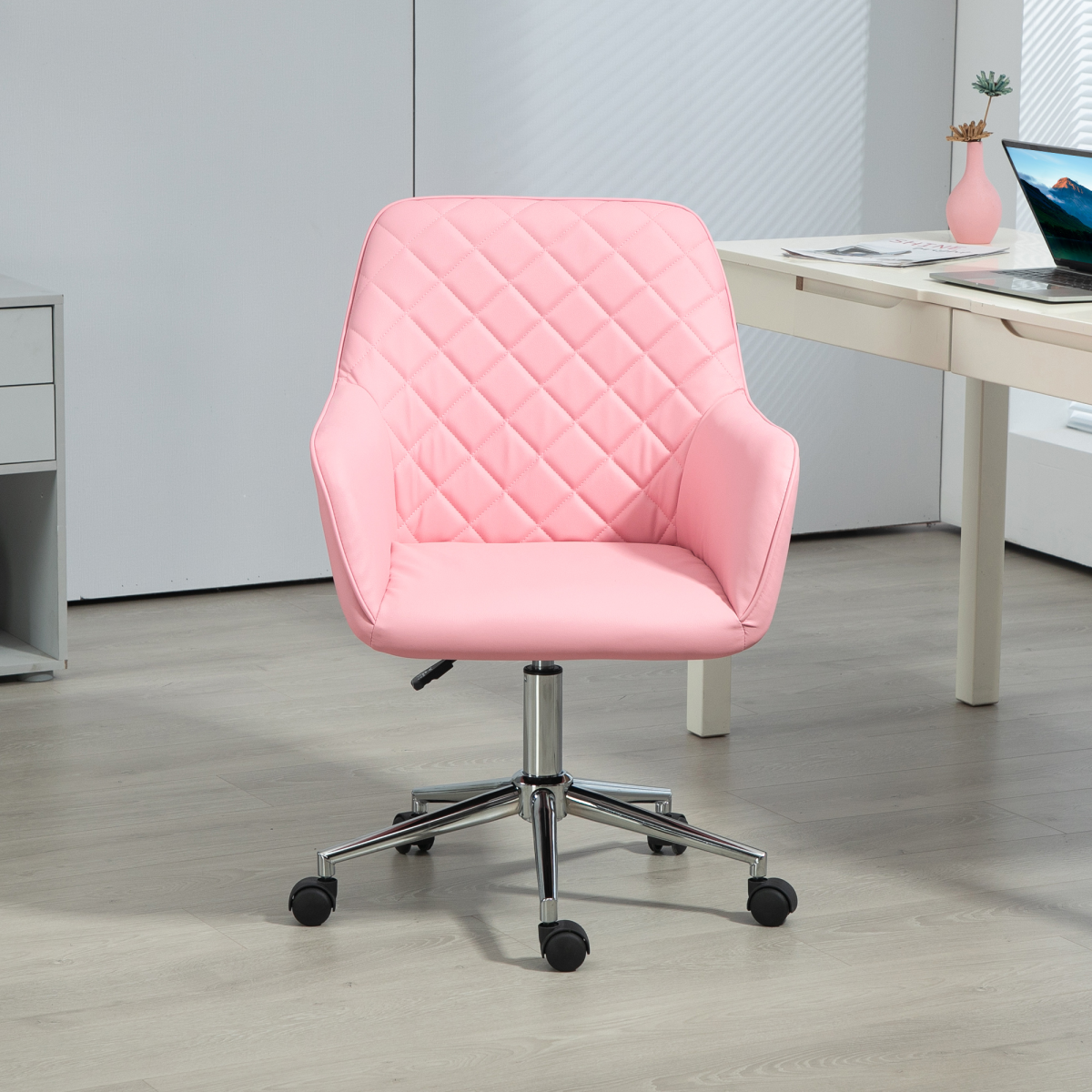 Vinsetto Leather-Feel Swivel Home Office Chair with High Back & Armrests – Pink