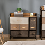 HOMCOM 7-Drawer Fabric Dresser with Steel Frame & Wood-Effect Top – Bedroom Storage Organiser