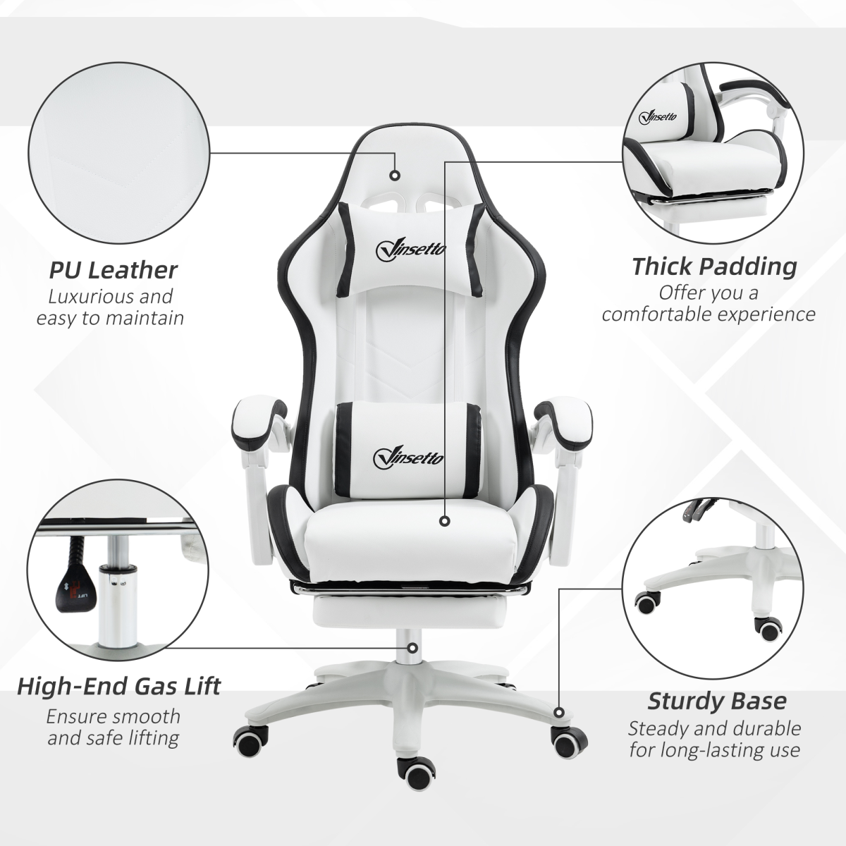 Vinsetto Reclining Racing Gaming Chair with Retractable Footrest & Faux Leather – Home Office, Black