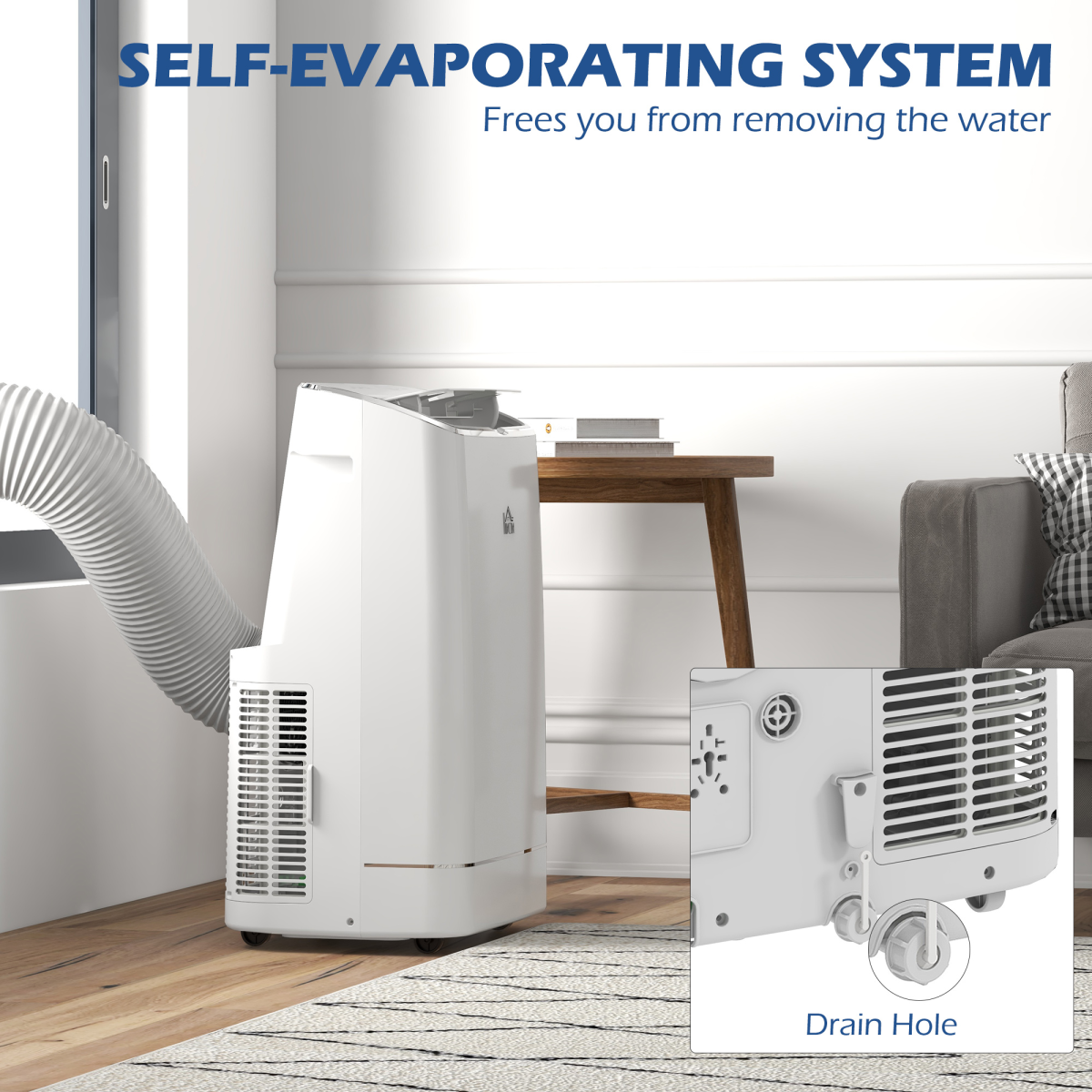 HOMCOM 14,000 BTU Mobile Air Conditioner with WiFi Smart App Control – Cooling & Dehumidifying, 35m², White