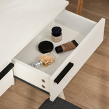 HOMCOM Dressing Table Set with Round Mirror, 2 Drawers and Cushioned Stool – Makeup Vanity Desk, White