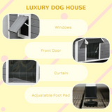 PawHut Large Wooden Dog Kennel for Outside with Door Eaves – Fir Wood Pet House, 109 x 79 x 72 cm, Grey