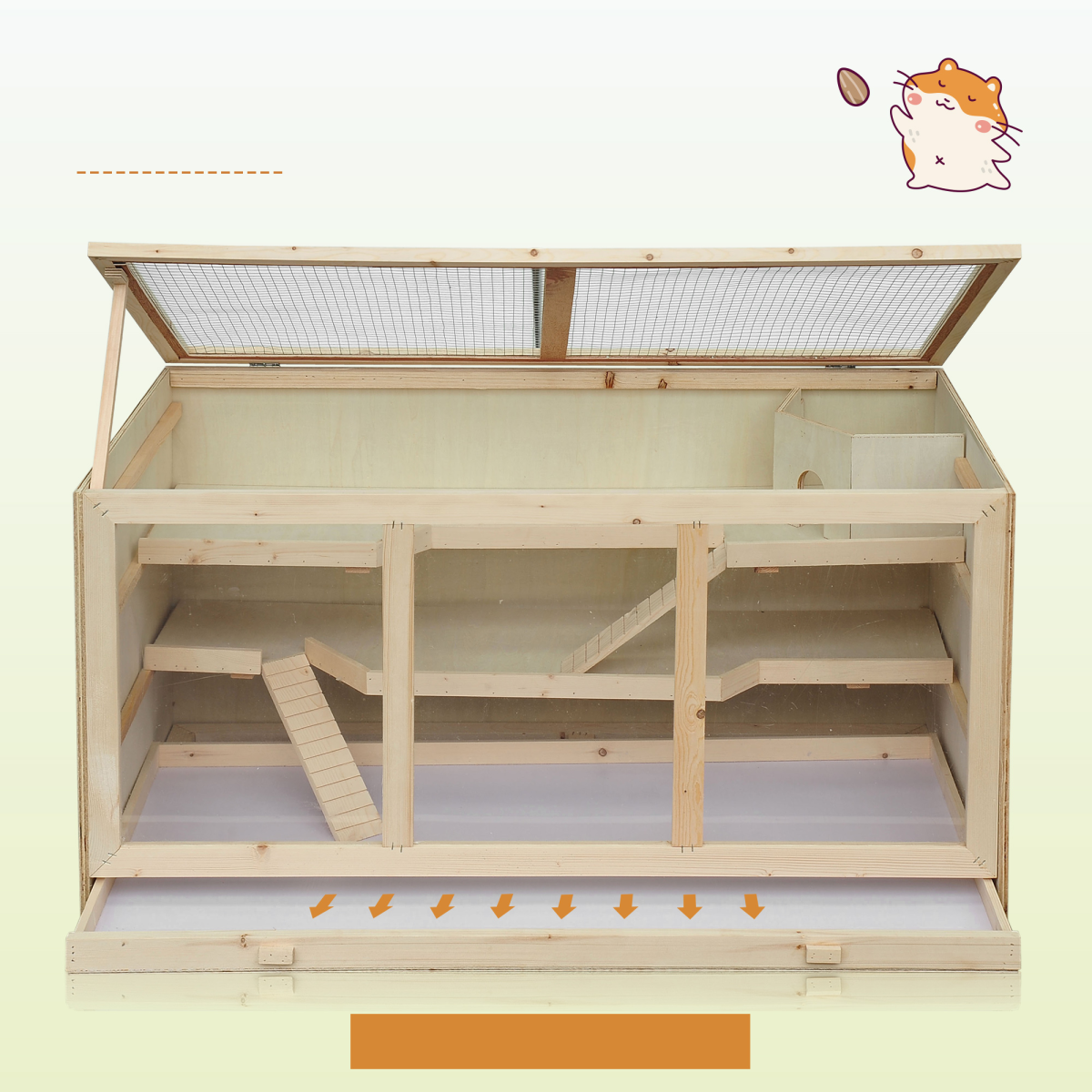 Wooden Hamster Cage with Exercise Run & Lockable Door – Small Animal Hutch for Rats, Mice, Guinea Pigs