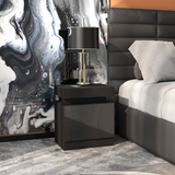HOMCOM High Gloss Bedside Table with LED Light and 2 Drawers – Remote-Controlled Side Table, Black