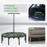 HOMCOM Foldable Fitness Trampoline with 3-Level Adjustable Handle – Rebounder for Adults & Teens, Green