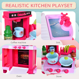 HOMCOM 38-Piece Kids Kitchen Play Set with Oven, Sounds and Lights – Role Play Toy, Pink