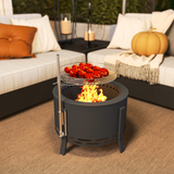 Outsunny Portable Fire Pit with Grill Grate and Poker, 58cm Round Steel Firepit – Garden BBQ Pit, Black
