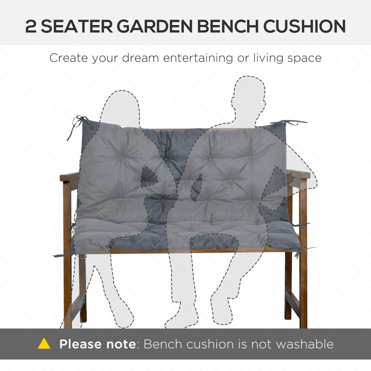 Outsunny 2 Seater Garden Bench Cushion with Ties – Padded Outdoor Seat Pad, Dark Grey