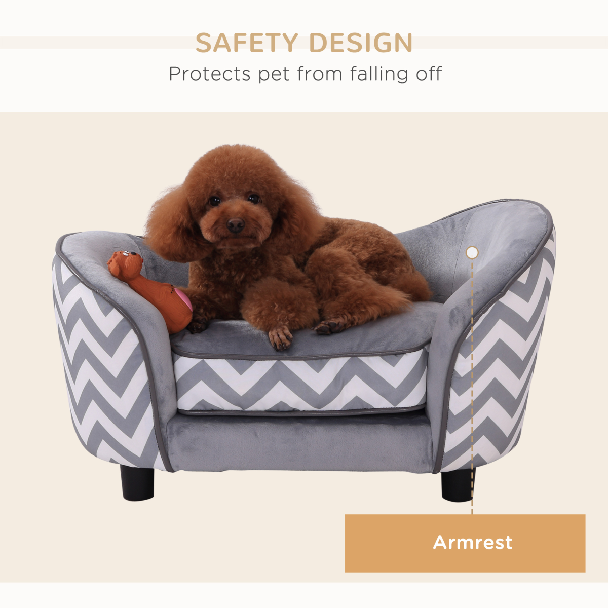 PawHut Dog Sofa Pet Couch for XS Dogs with Removable Padded Cushion – Raised Puppy Bed, Grey