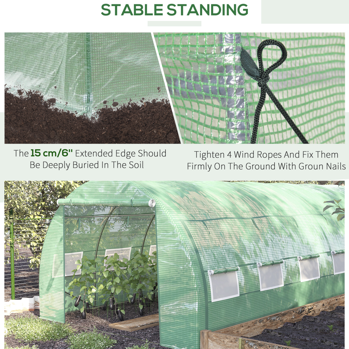 Outsunny 4 x 3 x 2m Polytunnel Greenhouse with Galvanised Steel Frame, Doors & Windows – Walk-In Grow Tent, Green