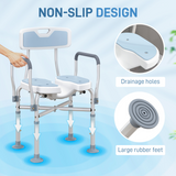 HOMCOM Padded Bath Chair with Slotted Seat and Adjustable Height – Aluminium Shower Seat with Handles