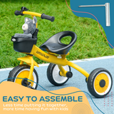 AIYAPLAY Kids Tricycle with Adjustable Seat, Basket & Bell, EVA Wheels – Ride-On Trike for Ages 2-5, Yellow