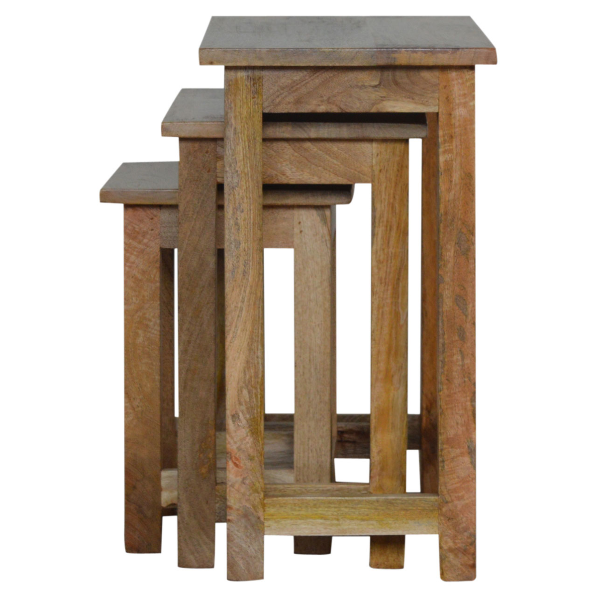 Artisan Furniture Country Solid Wood Stool Set of 3 – Hand Distressed Space-Saving Stools & Side Tables, Beige