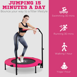 HOMCOM 40" Foldable Mini Fitness Trampoline with Foam Handle – 4-Level Adjustable Rebounder, Pink