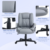 HOMCOM Faux Leather Mid Back Home Office Chair with Arms, Rocking Function & Height Adjustment – Light Grey