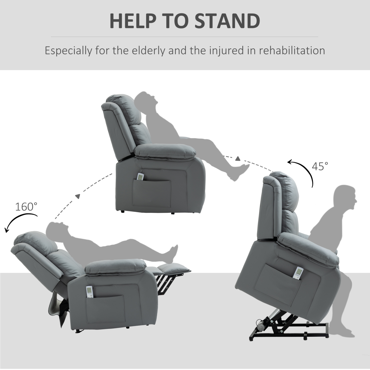 HOMCOM Electric Power Lift Recliner Chair with Vibration Massage & Side Pocket – Grey