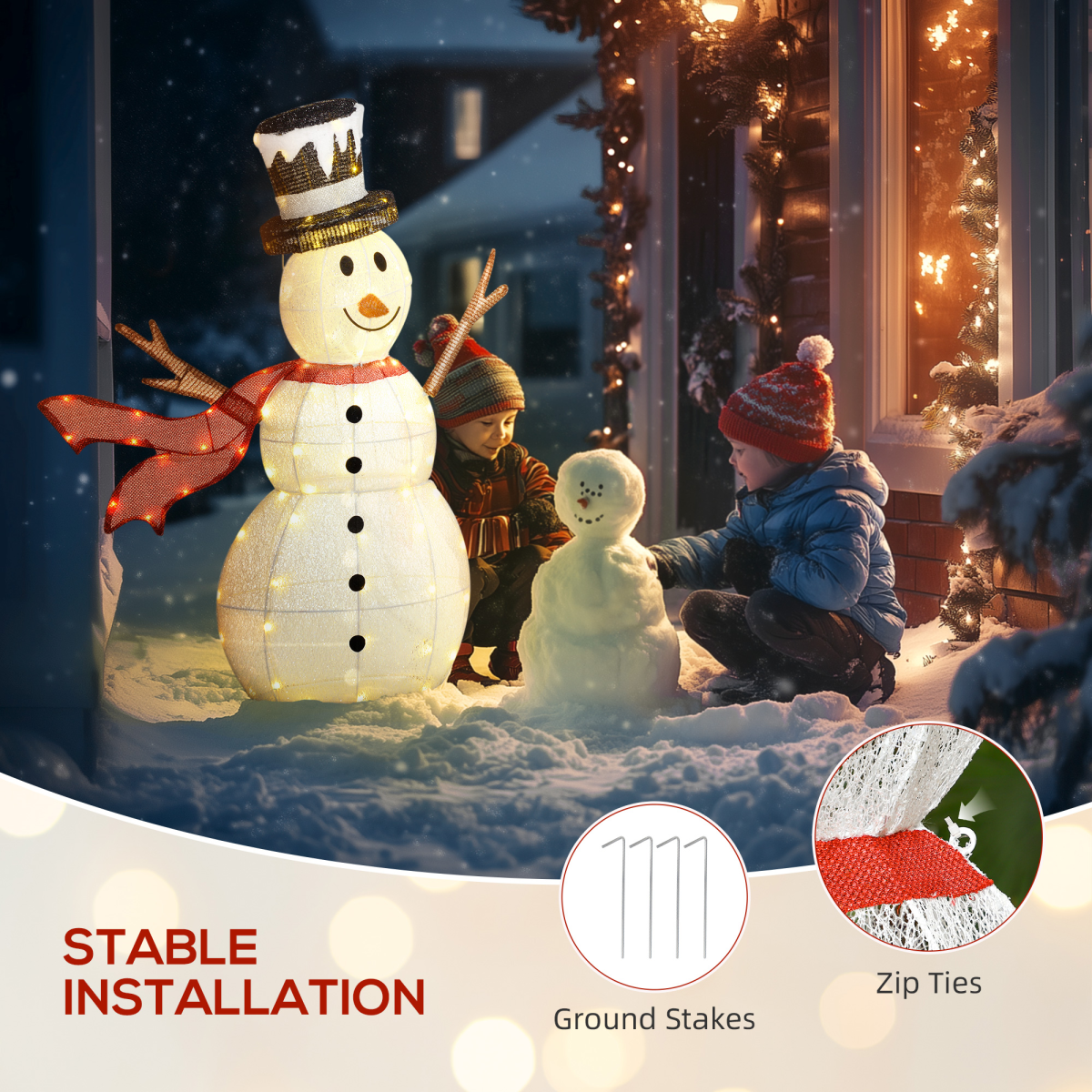 Outsunny Lighted Christmas Snowman with 78 LED Lights – Waterproof Outdoor Garden Decoration, White