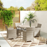 Outsunny 5-Piece Rattan Dining Set for 4 with Cushioned High-Back Chairs & Two-Tier Table – Patio, Grey