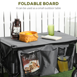 Outsunny Folding Garden Trolley with Folding Board and Carrying Bag – Collapsible Steel Camping Cart, Grey