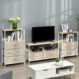 HOMCOM TV Cabinet with 2 Foldable Linen Drawers & Open Shelf – Living Room Media Storage, Maple