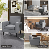 HOMCOM Linen-Look Curved Accent Armchair with Thick Cushion & Solid Wood Legs – Living Room Chair, Grey