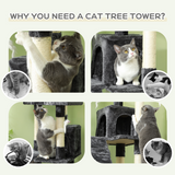 PawHut Tall Cat Tree Activity Centre with Condos, Perches, Sisal Scratching Post and Dangling Toys, 170 cm, Grey