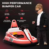HOMCOM 6V Kids Bumper Car with 360° Rotation, 2 Speeds, Music and Lights – Ride-On Waltzer Car, Pink