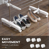 HOMCOM 4-Tier Folding Clothes Airer Rail with Wheels – Indoor Garment Drying Stand, White and Silver
