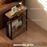 HOMCOM Narrow Industrial Side Table with Storage Shelves – Bedside or End Table, Rustic Brown