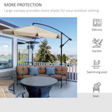 Outsunny 2.7m Cantilever Banana Parasol with Crank Handle, Vented Canopy & Cross Base – Sun Shade, Light Brown