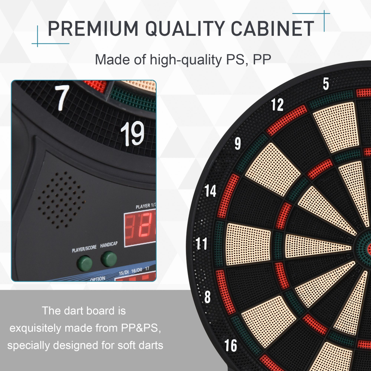 HOMCOM Electronic Dartboard with LED Digital Scoring, 27 Games & 12 Soft Darts – Ready-to-Play, Up to 8 Players