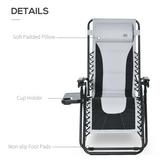 Outsunny Zero Gravity Folding Recliner with Cup Holder Tray & Padded Pillow – Adjustable Lounge Chair, Light Grey