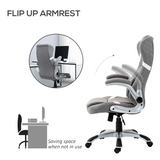 Vinsetto High Back Linen-Look Office Chair with Tilt, Lumbar Support & Flip-Up Arms – Grey