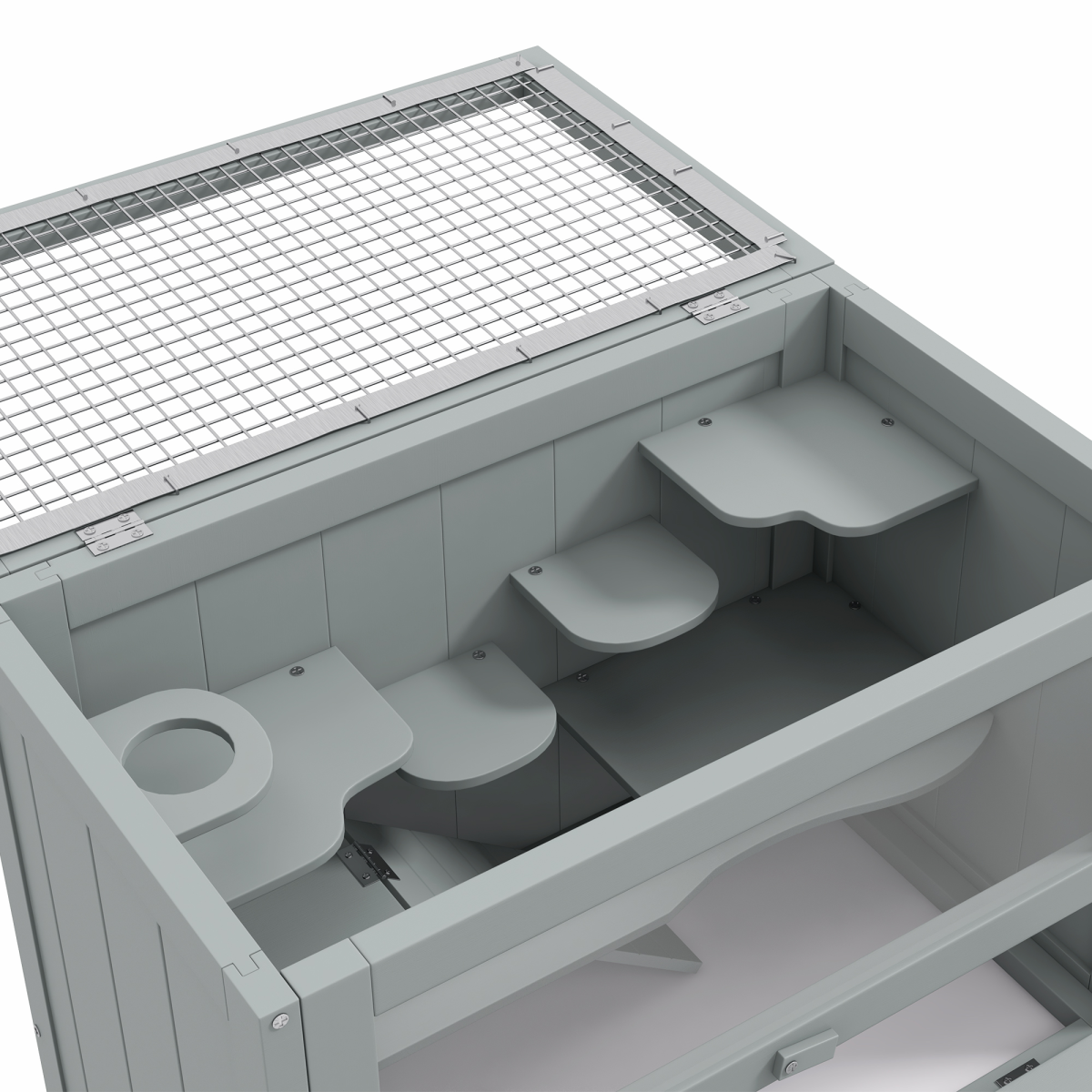 PawHut 2-Level Wooden Hamster Cage with Platforms, Ramp & Openable Mesh Roof – Small Animal Hutch, Grey