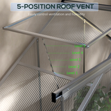 Outsunny 6 x 2.5ft Polycarbonate Greenhouse with Aluminium Frame & Sliding Door – Adjustable Vent, Silver
