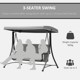 Outsunny 3-Seat Metal Patio Swing Chair with Adjustable Canopy & Side Pocket – Garden Swing Seat