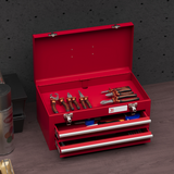 DURHAND Lockable 2 Drawer Steel Tool Chest with Ball Bearing Slides and Top Compartment – DIY Storage, Red