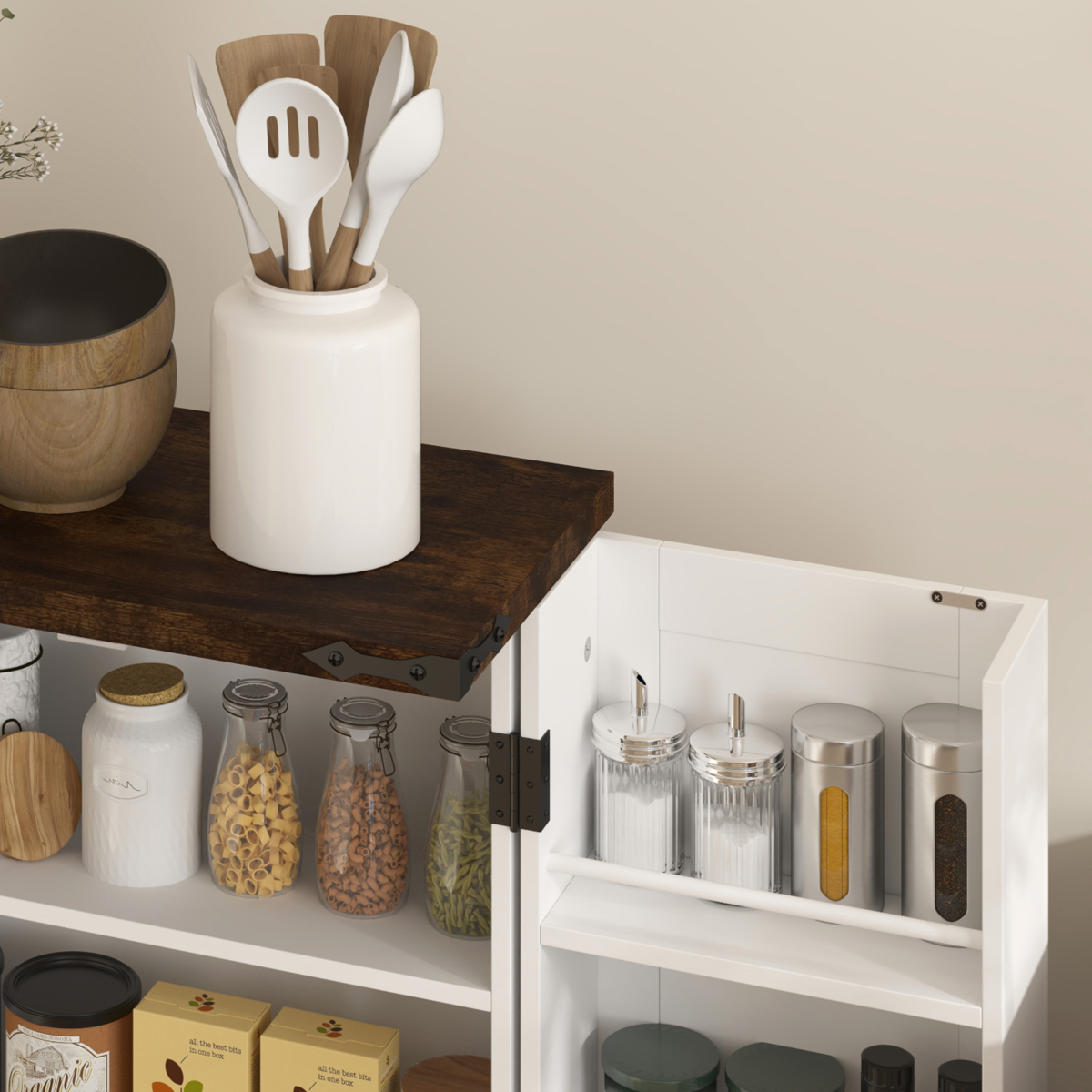 HOMCOM Farmhouse Storage Cabinet with Adjustable Shelves – Versatile Storage for Kitchen, Living Room & Hallway