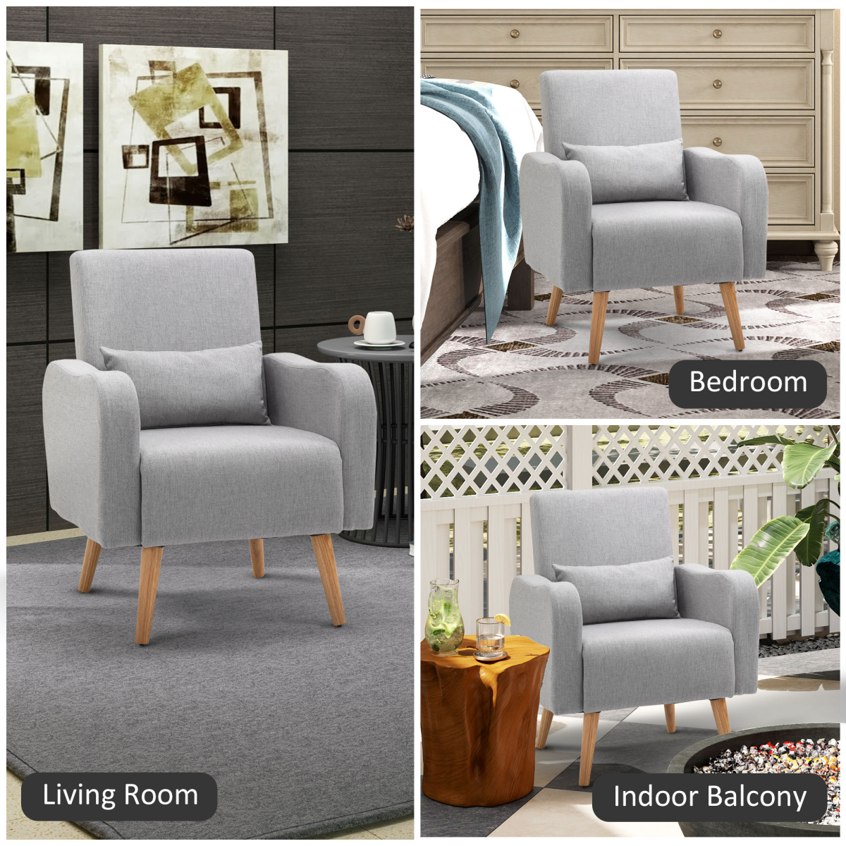 Dimension diagram of the HOMCOM Nordic accent chair