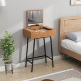HOMCOM Industrial Vanity Desk with Flip-Up Mirror, 16 Hidden Compartments and Steel Legs – Natural Wood Effect