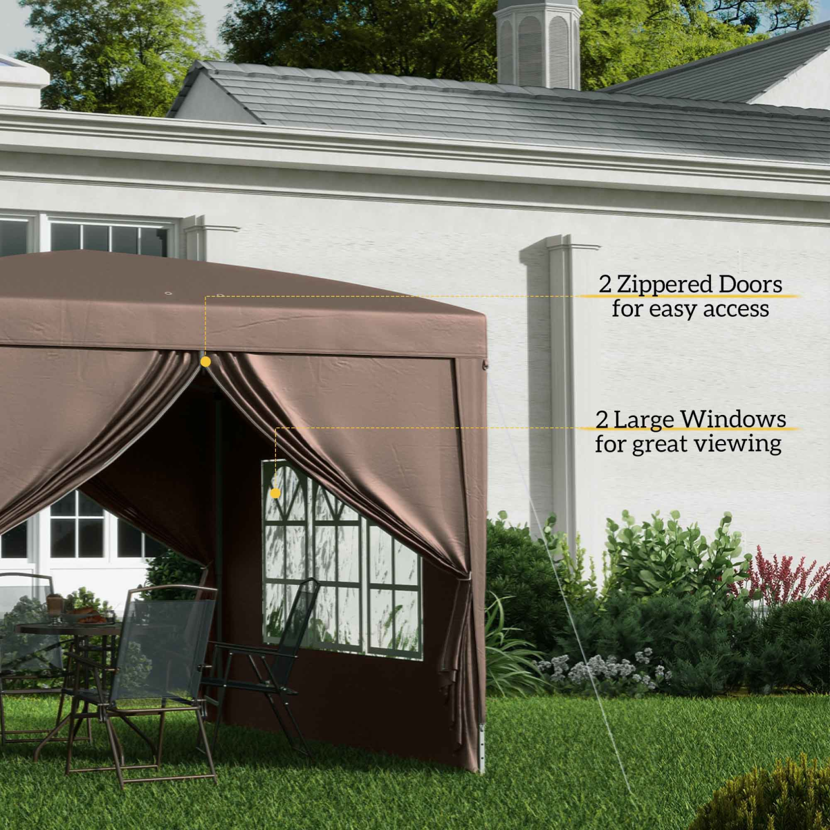 Outsunny 3m x 3m Pop Up Gazebo with Rust-Resistant UV Canopy, Sidewalls & Carry Bag – Party Tent, Coffee